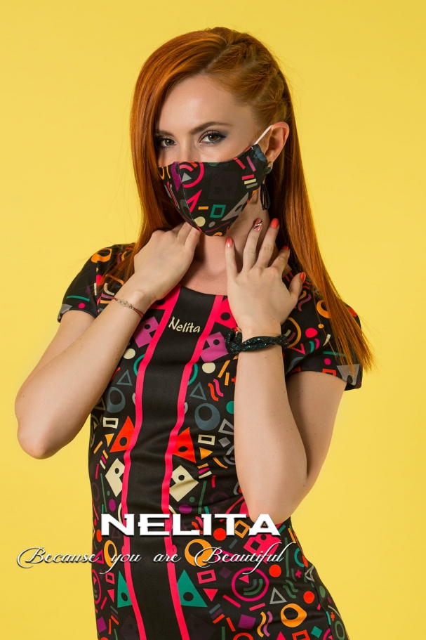 Елегантна рокля NELITA с дизайнерски принт и аксесоар 2319/503