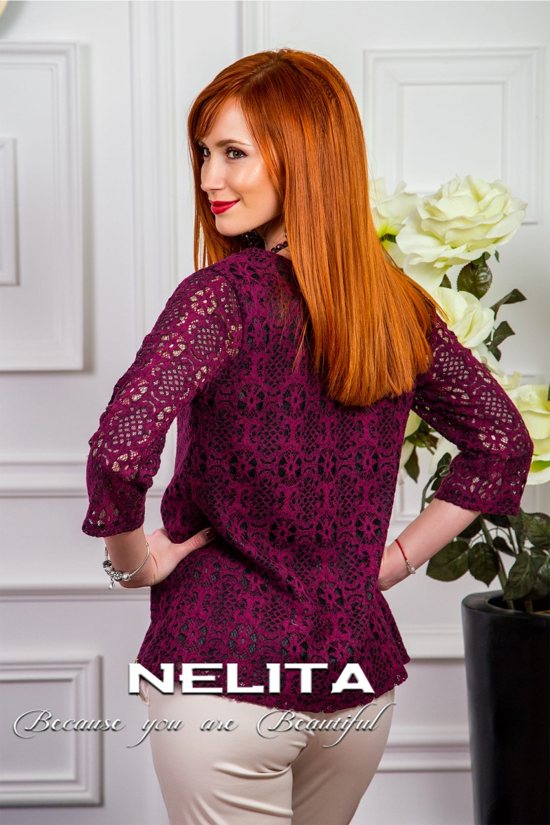 Елегантна блуза NELITA от дантела в бордо 2245/986