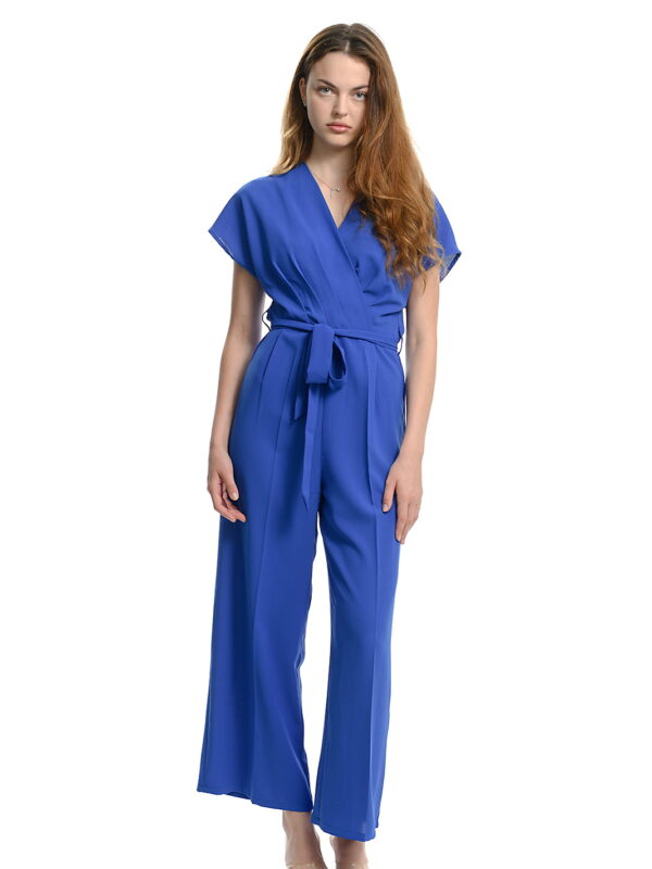 Дамски стилен гащеризон от жоржет в кралско синьо