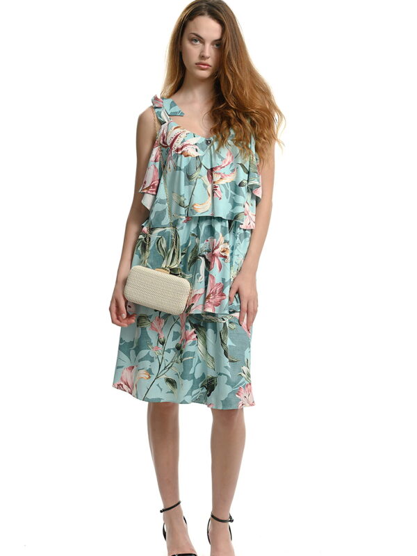 Дамска рокля с панделки и волани А