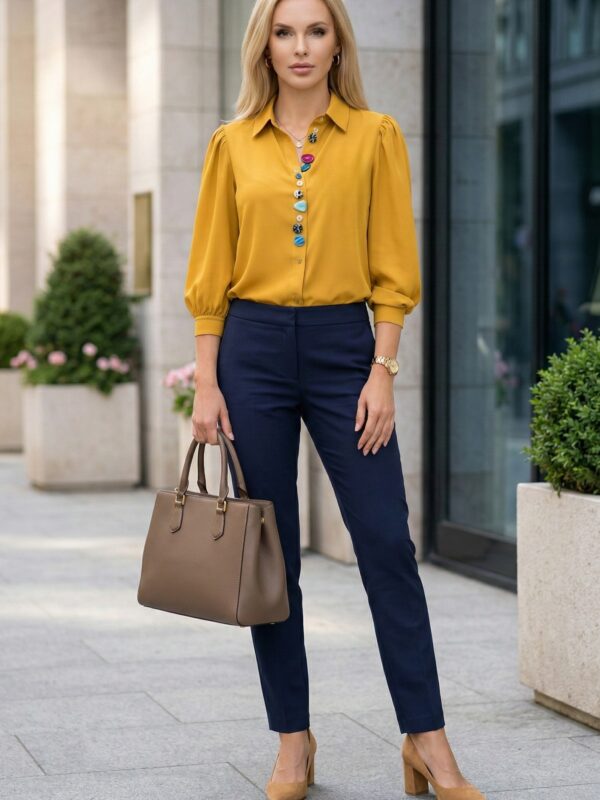 Риза горчица с декоративни копчета