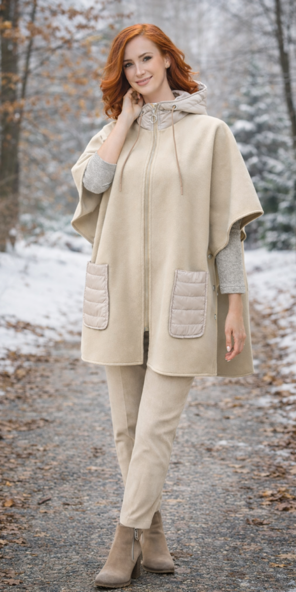 Елегантно бежово пончо