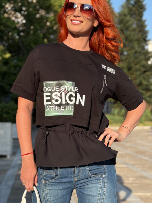 Черна елегантна блуза с пано