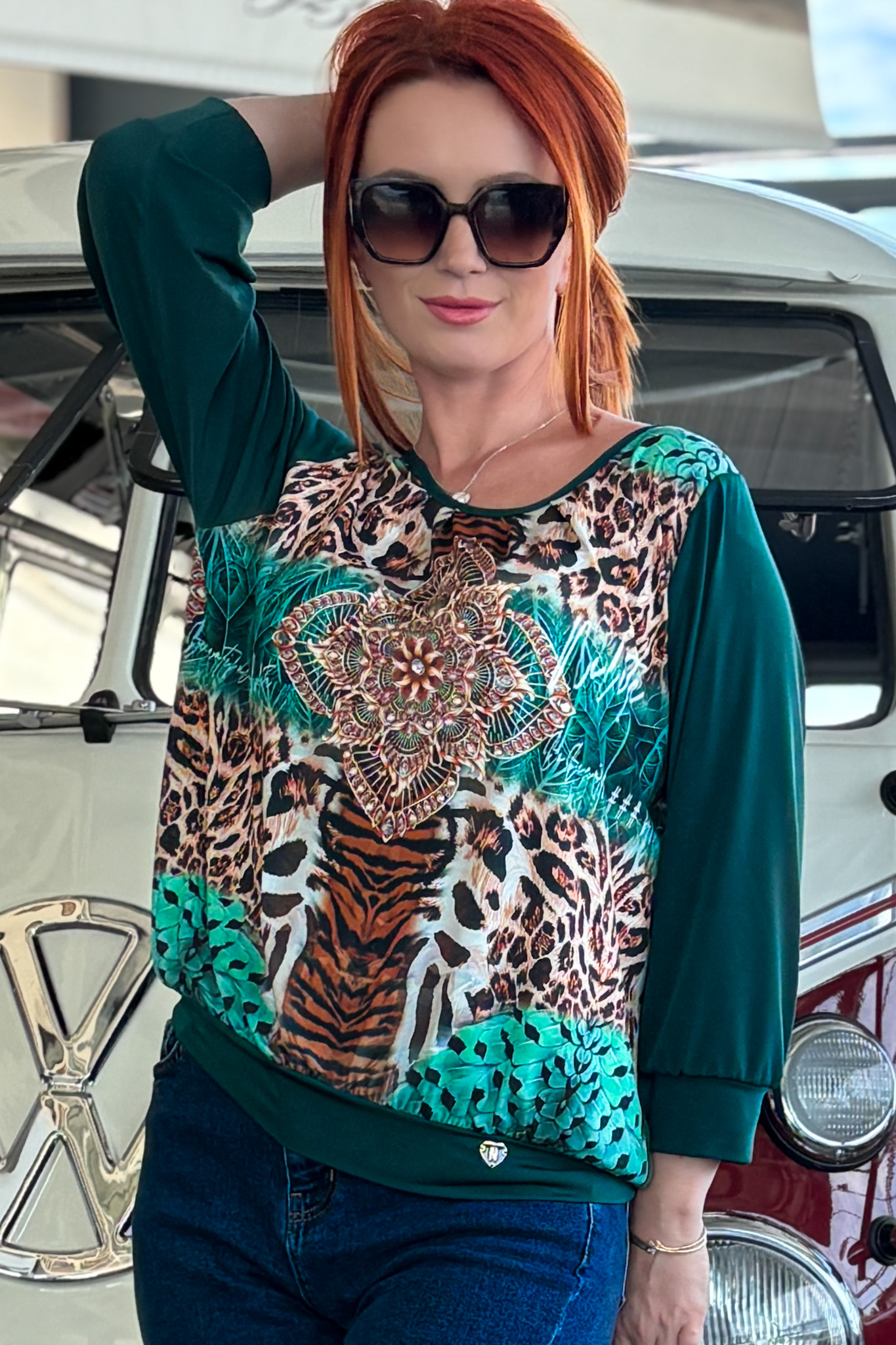 Блуза в зелено с принт - Image 2