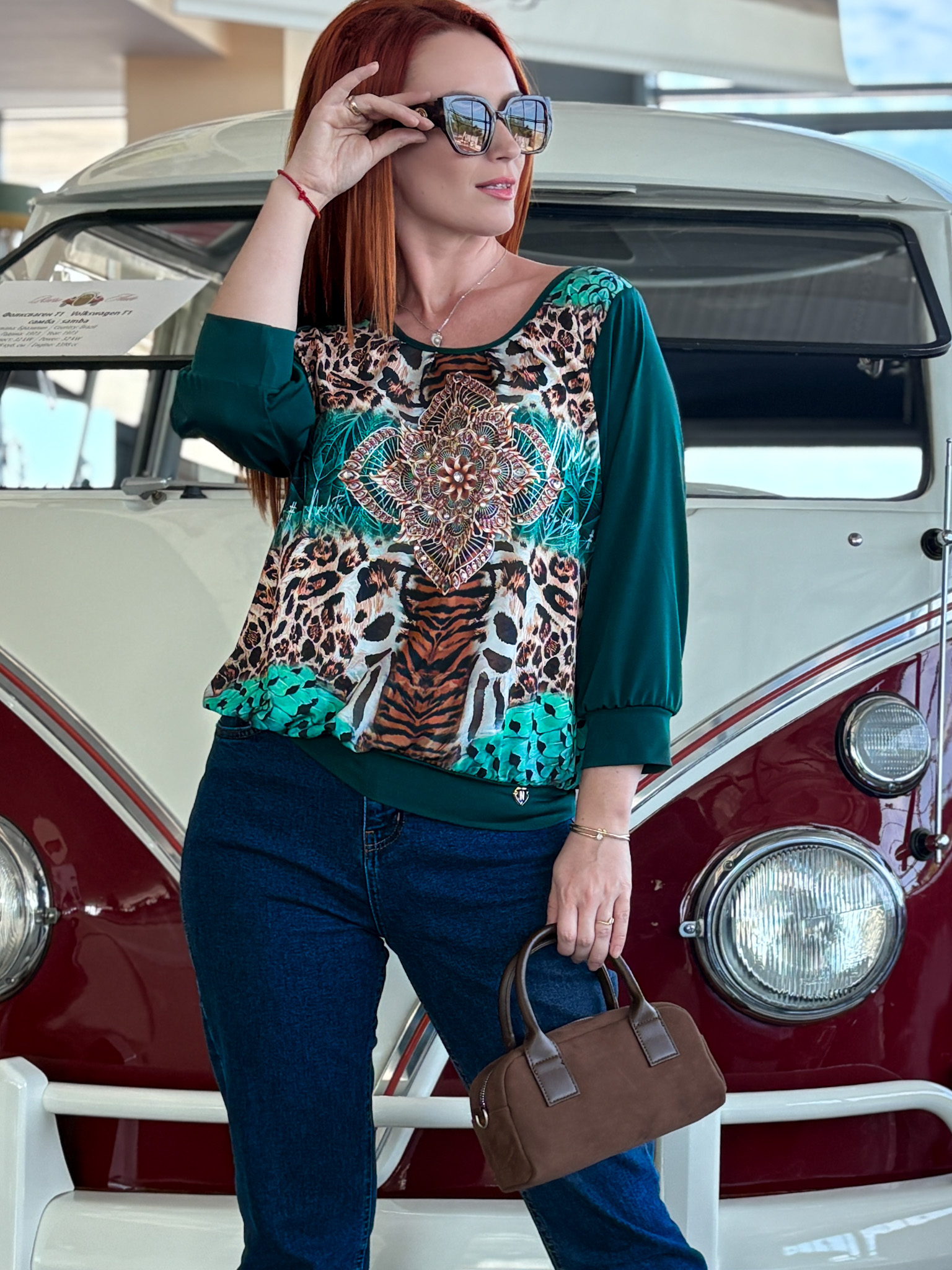 Блуза в зелено с принт - Image 6