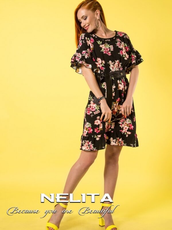 Елегантна рокля NELITA в цветен десен