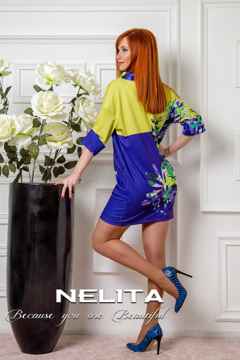 Рокля NELITA с ефектен ръкав и флорален принт - Image 2