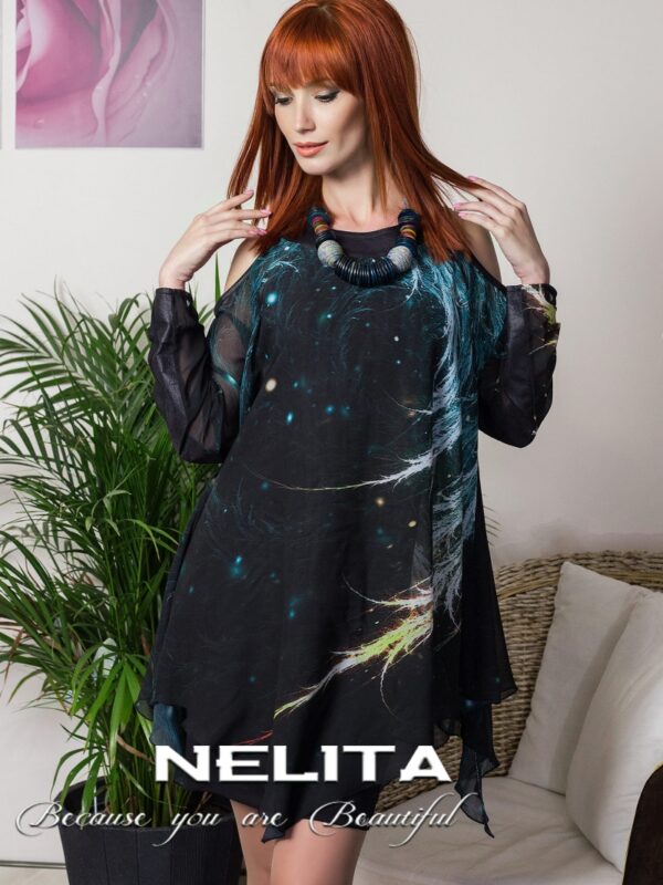 Елегантна асиметрична рокля NELITA от две части със шифон