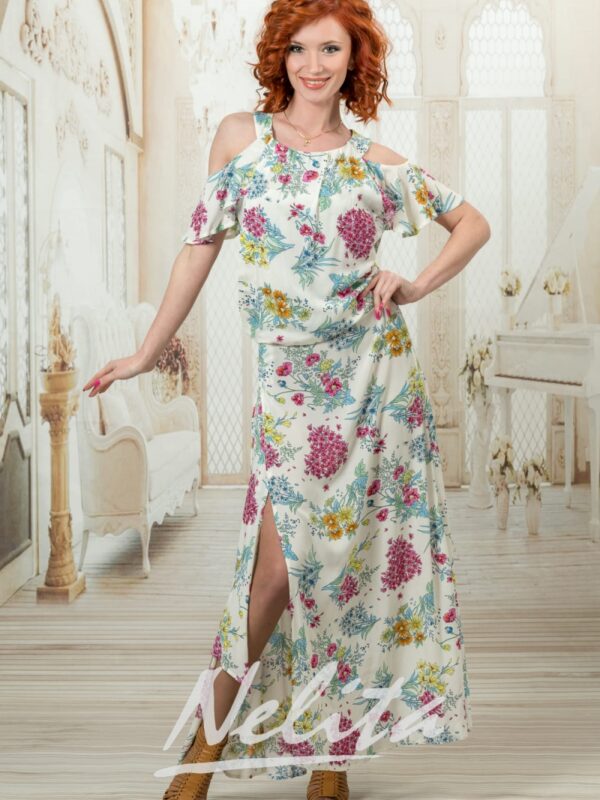Елегантна рокля NELITA с цепка с флорален принт