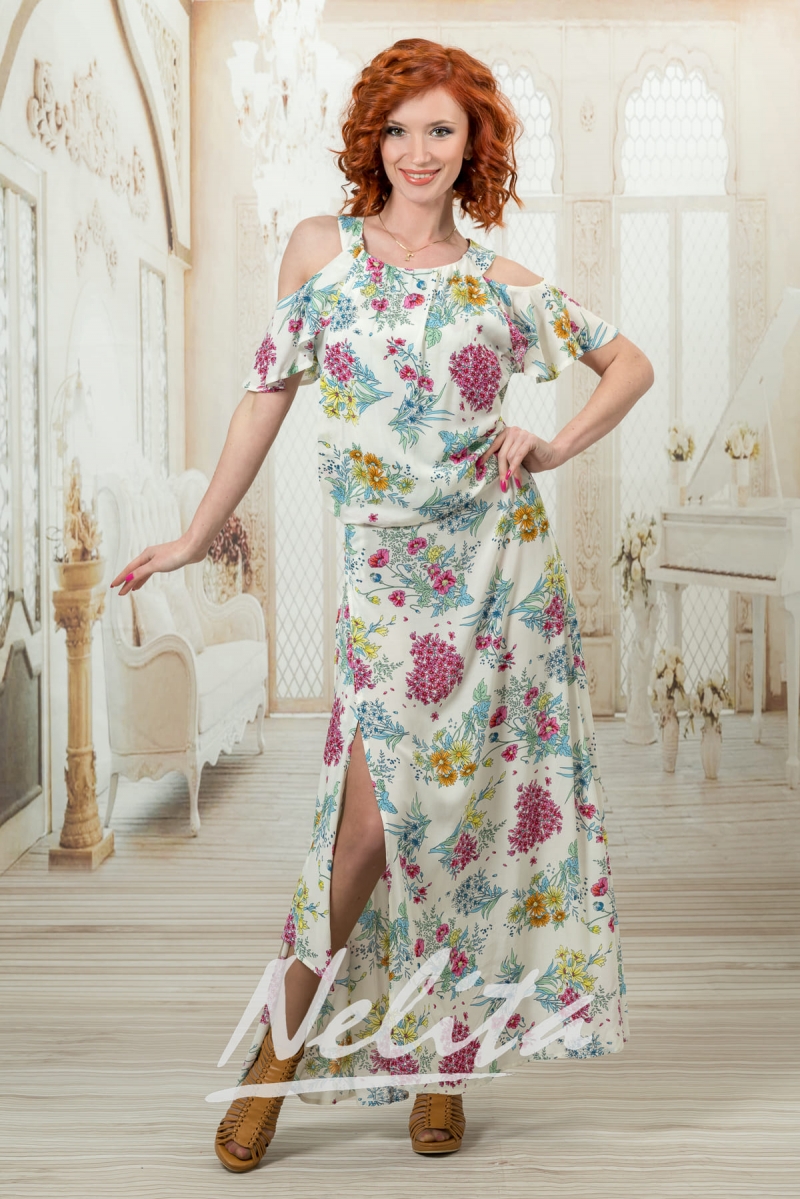 Елегантна рокля NELITA с цепка с флорален принт