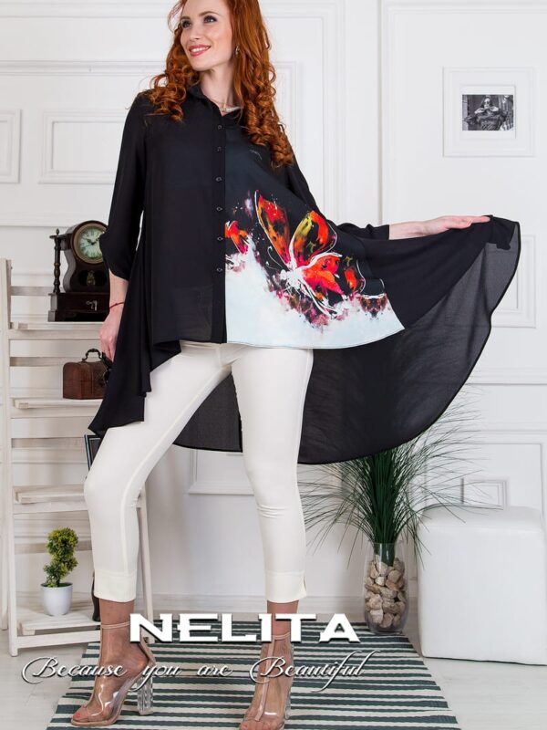 Елегантна риза NELITA с асиметричен дизайн и дизайнерски принт