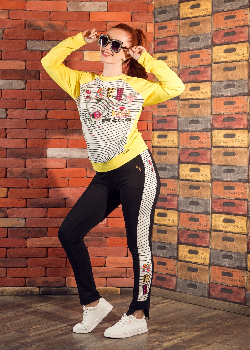 Спортно-елегантен комплект NELITA в черно, жълто и райе