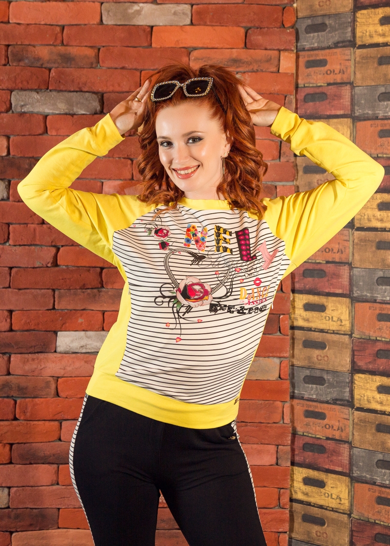 Спортно-елегантен комплект NELITA в черно, жълто и райе - Image 3