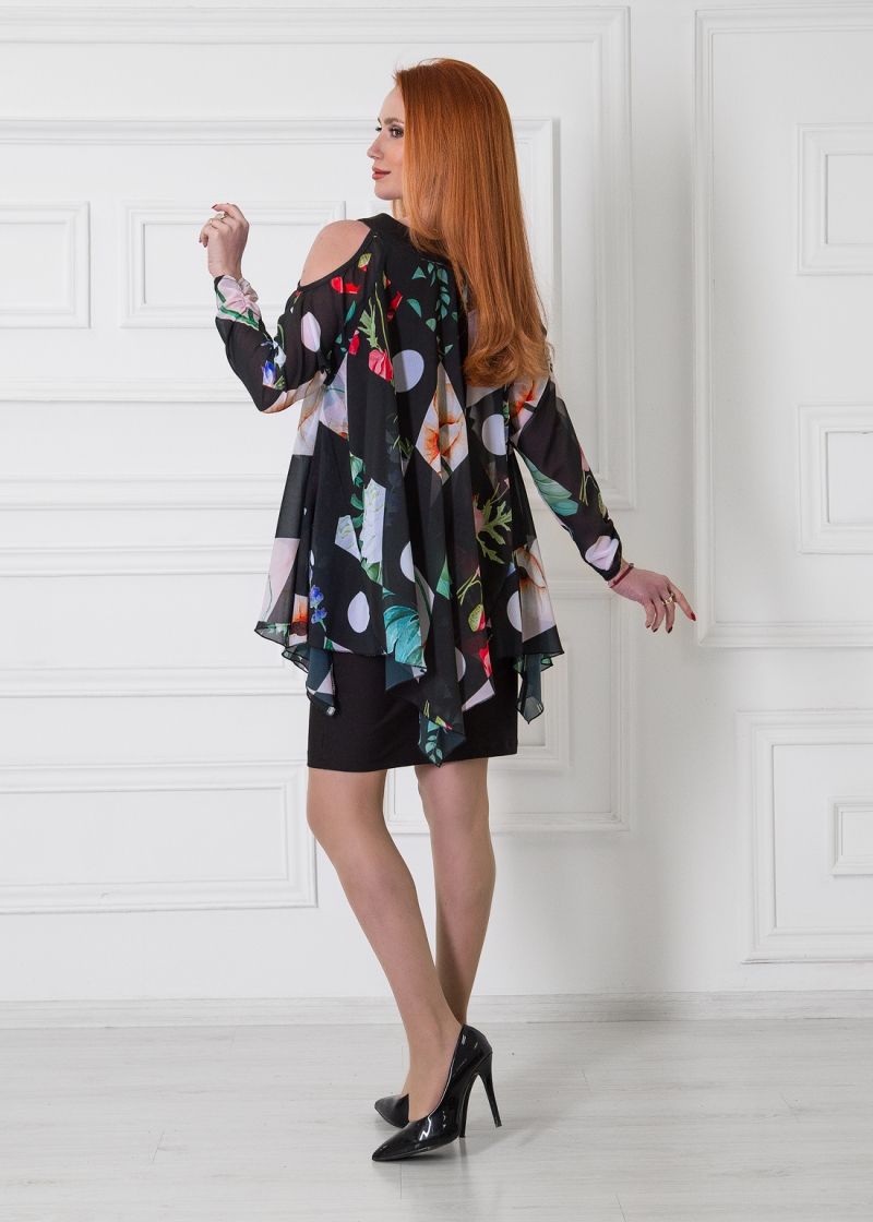 Елегантна асиметрична рокля NELITA от две части с дизайнерски принт - Image 2