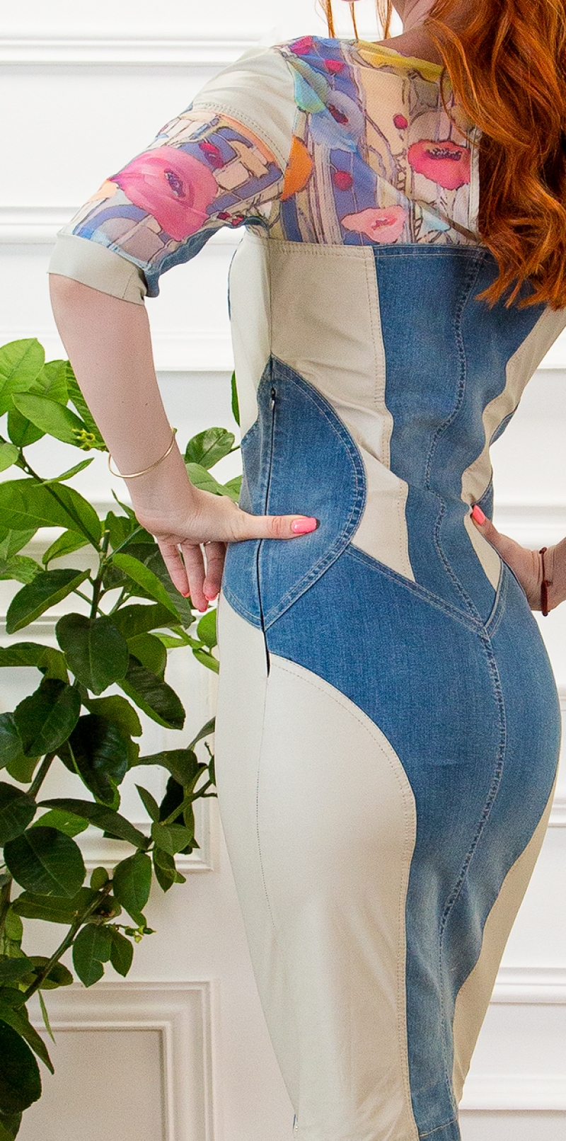 Рокля NELITA от деним и тюл с принт 3331/168A - Image 3