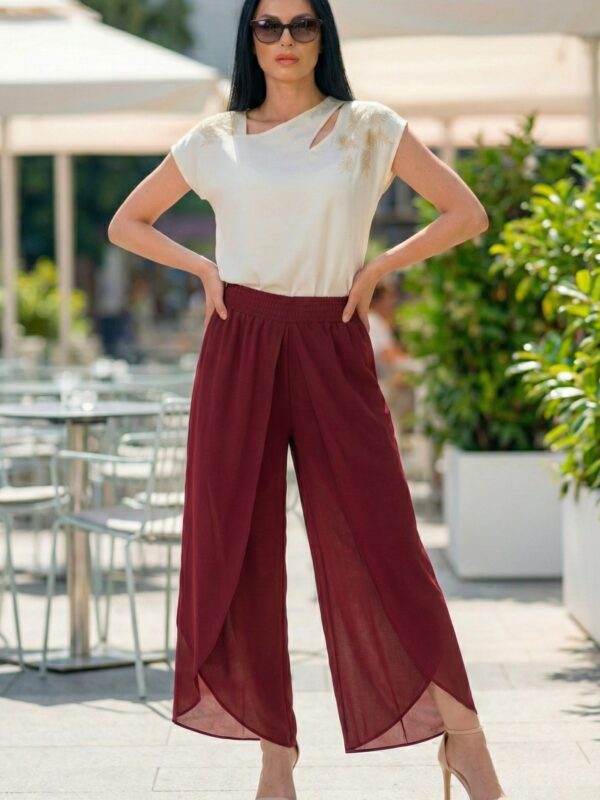 Широк панталон бордо с ластик